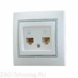 Розетка компьютерная + телефонная 2-м СП Mira RJ45 + RJ11 IP20 с сер. вставкой бел. LEZARD 701-0215-143