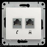 Розетка компьютерная + телефонная 2-м СП Glossa RJ45 + RJ11 кат.5E механизм бел. SchE GSL000185
