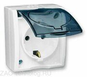 Розетка 1-м ОП Simon15 16А IP54 250В с заземл. Schuko защ. шторки с крышкой винт. клеммы бел. Simon 1594432-030