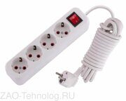 Удлинитель 4х5м с заземл. 16А IP20 Lila с выкл. LEZARD 720-0405-402