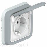 Розетка 1-м СП Plexo 16А IP55 250В 2P+E с заземл. с крышкой немецк. стандарт винт. клеммы сер. Leg 069833