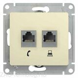 Розетка компьютерная + телефонная 2-м СП Glossa RJ45 + RJ11 кат.5E механизм беж. SchE GSL000285