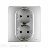 Розетка 2-м СП Etika 16А IP31 250В 2х2P+E с заземл. защ. шторки немецк. стандарт безвинт. клеммы алюм. Leg 672433
