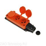 Колодка 3-м с заглушками каучук. 2P+E 1х16A 220-2411 красная Т-Пласт 31.01.308.1600